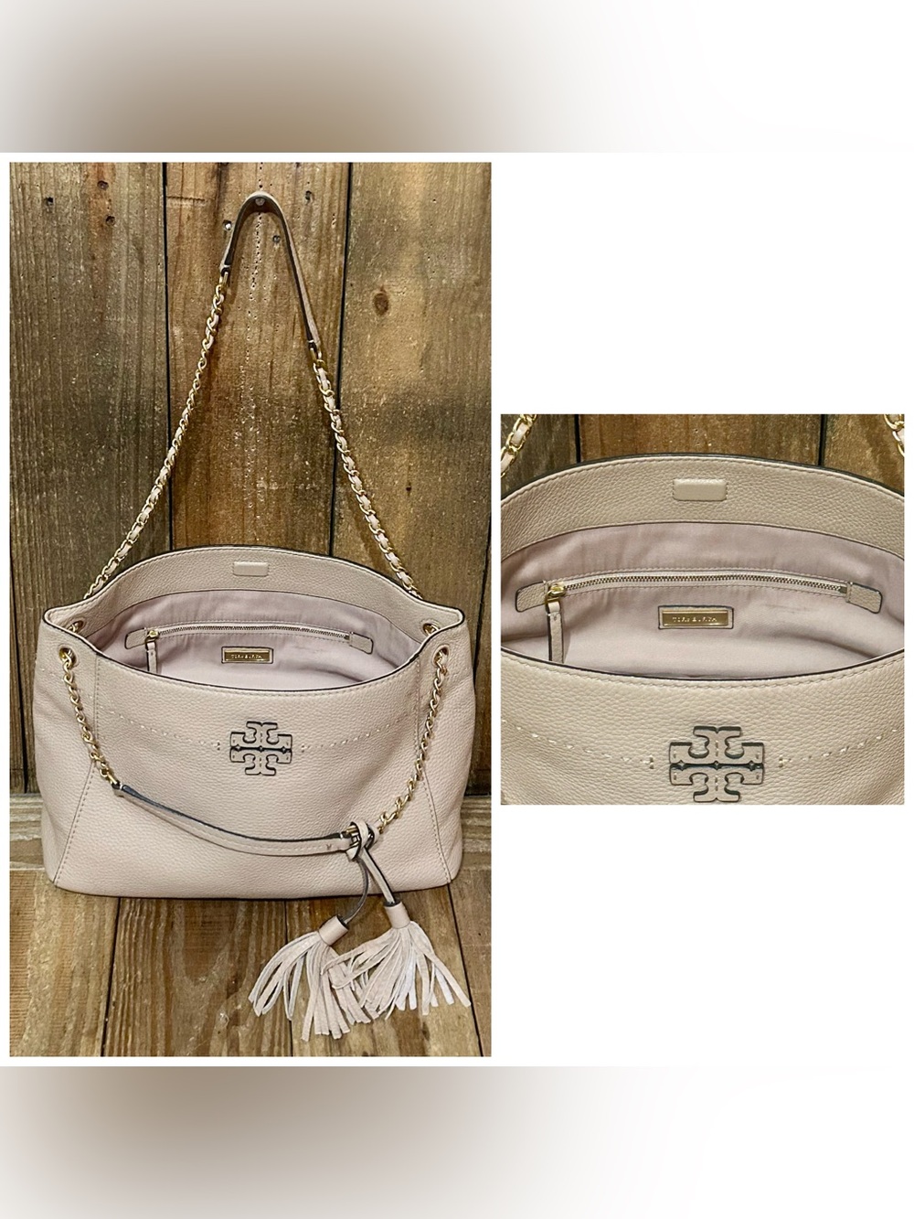 Tory Burch McGraw Chain Tote Bag with Free Bag Scarf & Dust Bag. - Picture 6 of 16